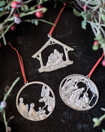 Pewter Nativity Christmas Ornament - Gift Set