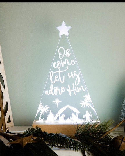 O Come let us Adore him light design Light base and engraved panel
