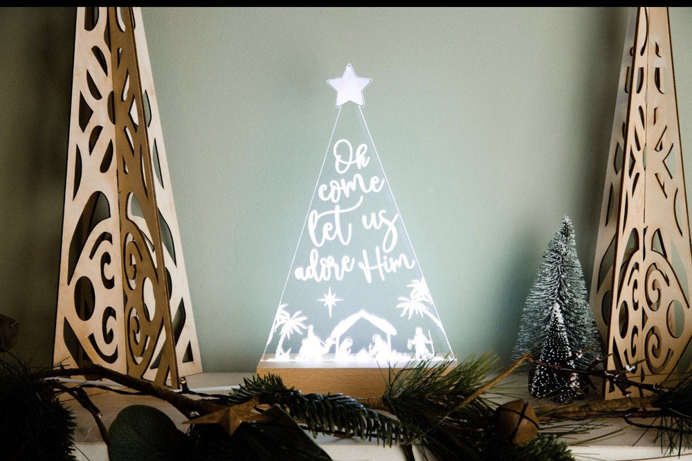 O Come let us Adore him light design Light base and engraved panel
