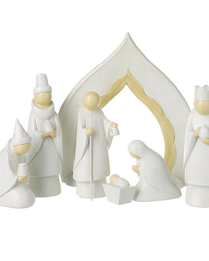 Large White Nativity Scene with Beige Accents