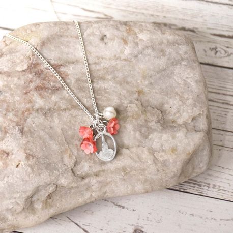 Temple Blossom Polymer Flower and Silver Colored Necklace