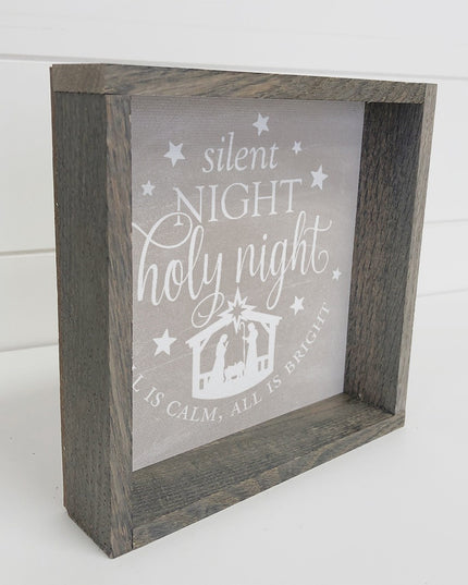 Silent Night Holy Night Gray - Framed Christmas Word Sign