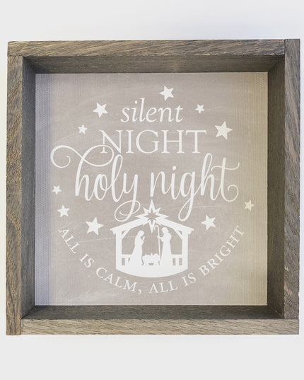 Silent Night Holy Night Gray - Framed Christmas Word Sign