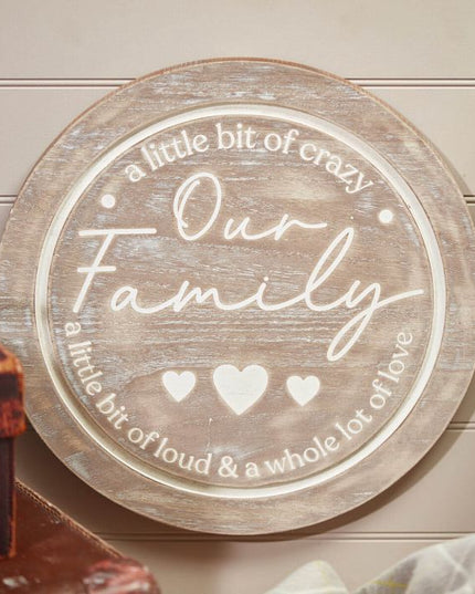 Our Family Round Wooden Plaque
