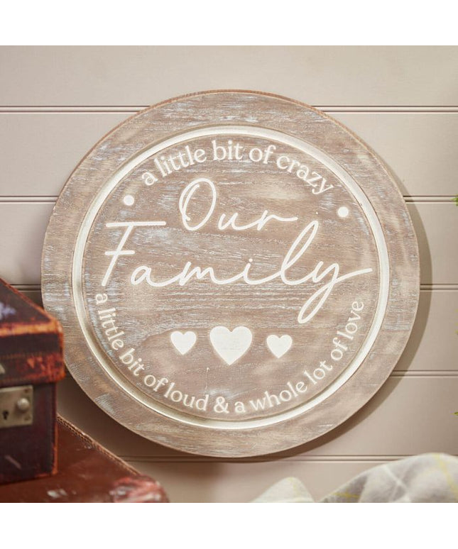 Our Family Round Wooden Plaque