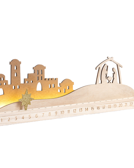 Light-up Bethlehem Mantlescape Countdown Wood Nativity