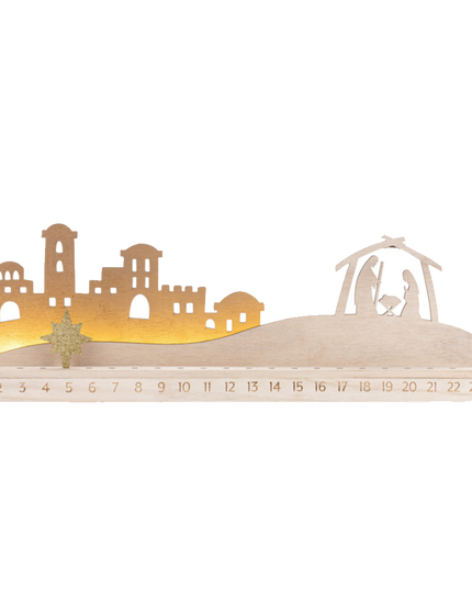 Light-up Bethlehem Mantlescape Countdown Wood Nativity