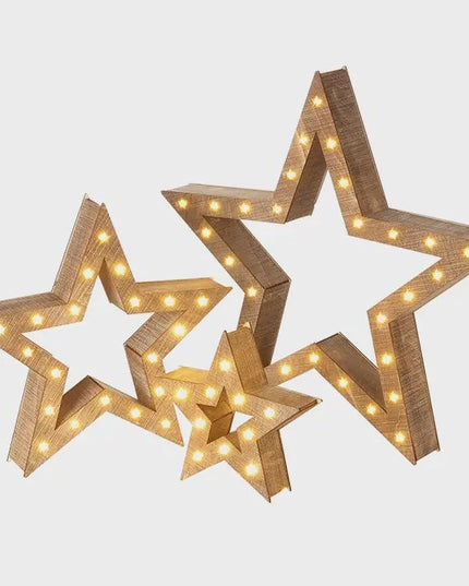 Grey Wooden LED Nested Stars