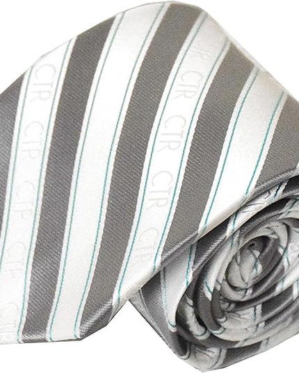 Youth CTR Silver and White Stripe Microfiber Necktie