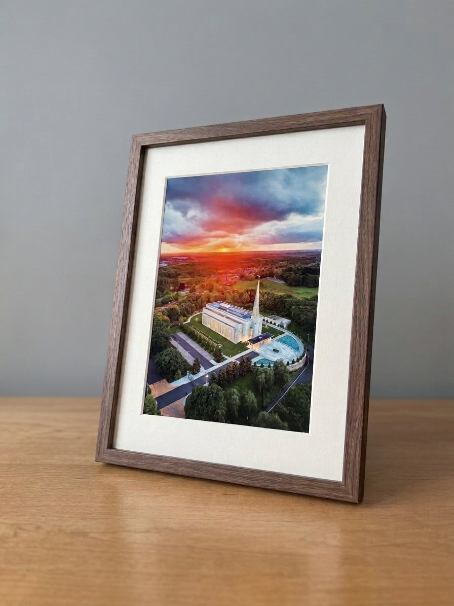 Preston Temple Arial View, by Jonathan Ellison A5 Print