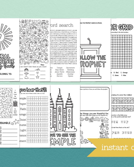 General Conference Activity Book Printable for Primary Kids - LDS Coloring Pages - Instant Download