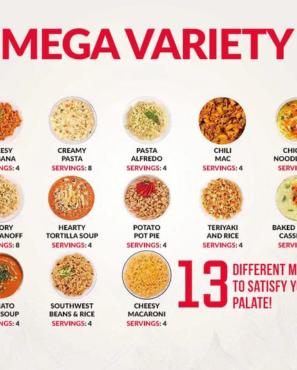 ReadyWise, 60 Servings, Lunch & Dinner, 13 Different Recipies, Grab & Go, Freeze Dried, Up To 25 Years Shelf Life, Emergency Food, 7 Days Food For 1 Person