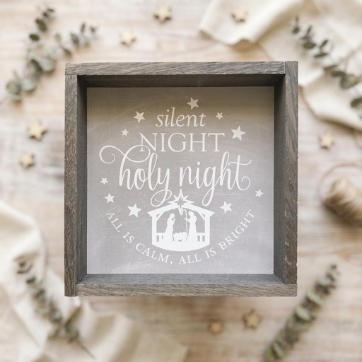 Silent Night Holy Night Gray - Framed Christmas Word Sign