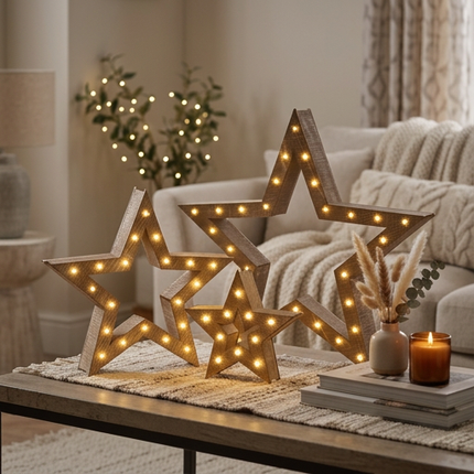 Grey Wooden LED Nested Stars