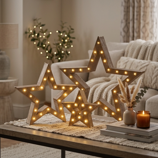 Grey Wooden LED Nested Stars