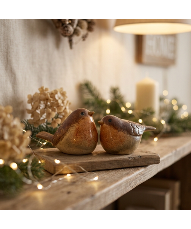 Brown Stoneware Robin Ornament (2)
