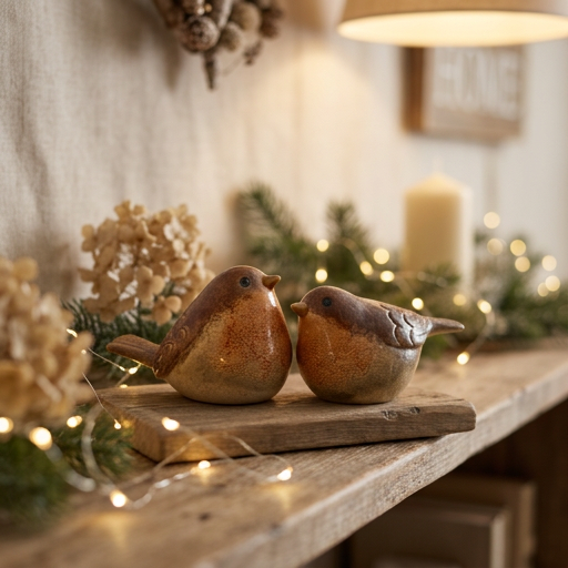 Brown Stoneware Robin Ornament (2)