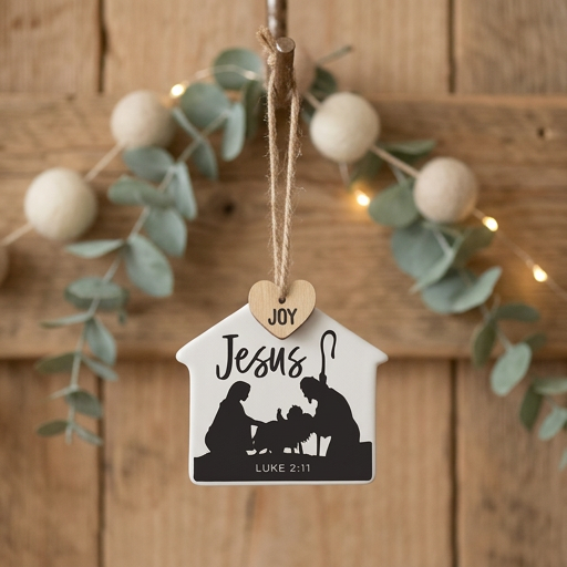 Ornament Stable Tag Jesus Twine Hanger