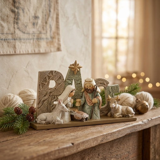 Resin Knitted Nativity Peace Sign