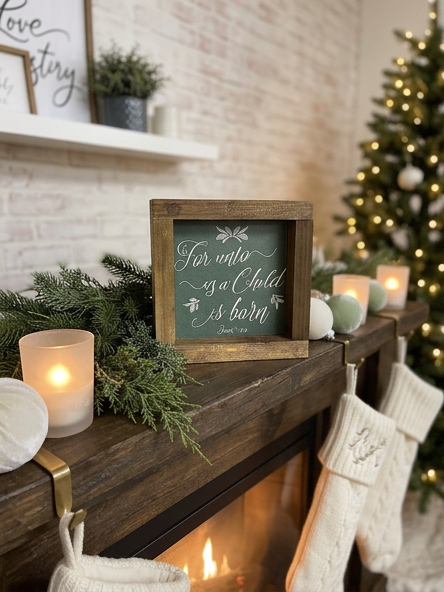 Wood Sign-A Child is Born Christmas 5x5