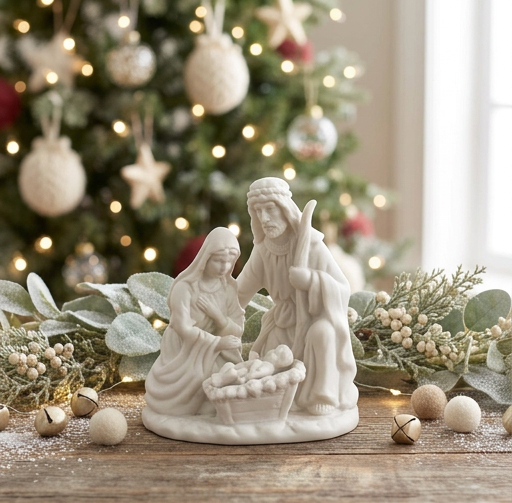 Nativity Holy Family On Base - Porcelain