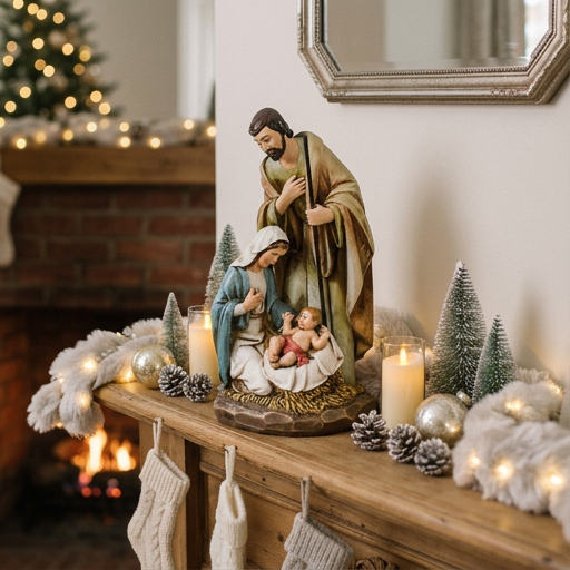 Wood Carved Holy Family Nativity
