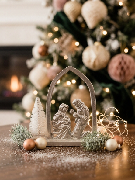 Pewter Handmade Nativity Figurine - Nativity with Arch