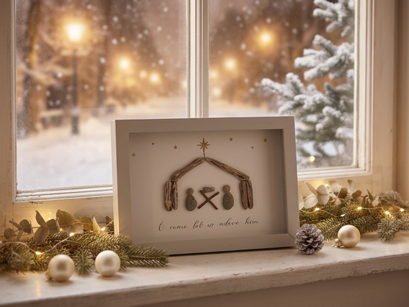 Pebble Nativity Framed Plaque