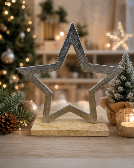 Metal Star Table Top Star Decoration SILVER