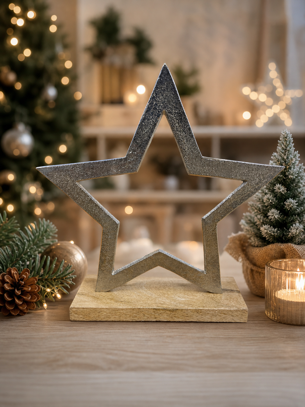 Metal Star Table Top Star Decoration SILVER