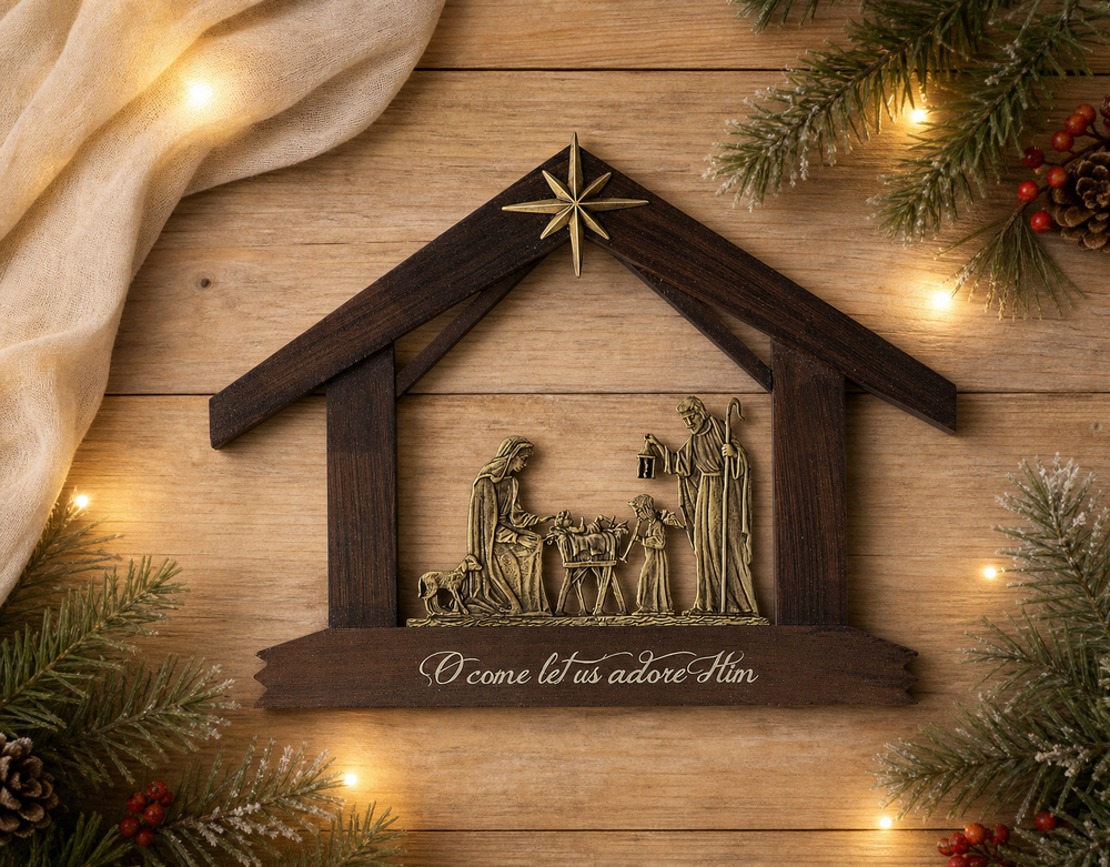 Holy Family Scene "oh Come Let Us Adore Him"