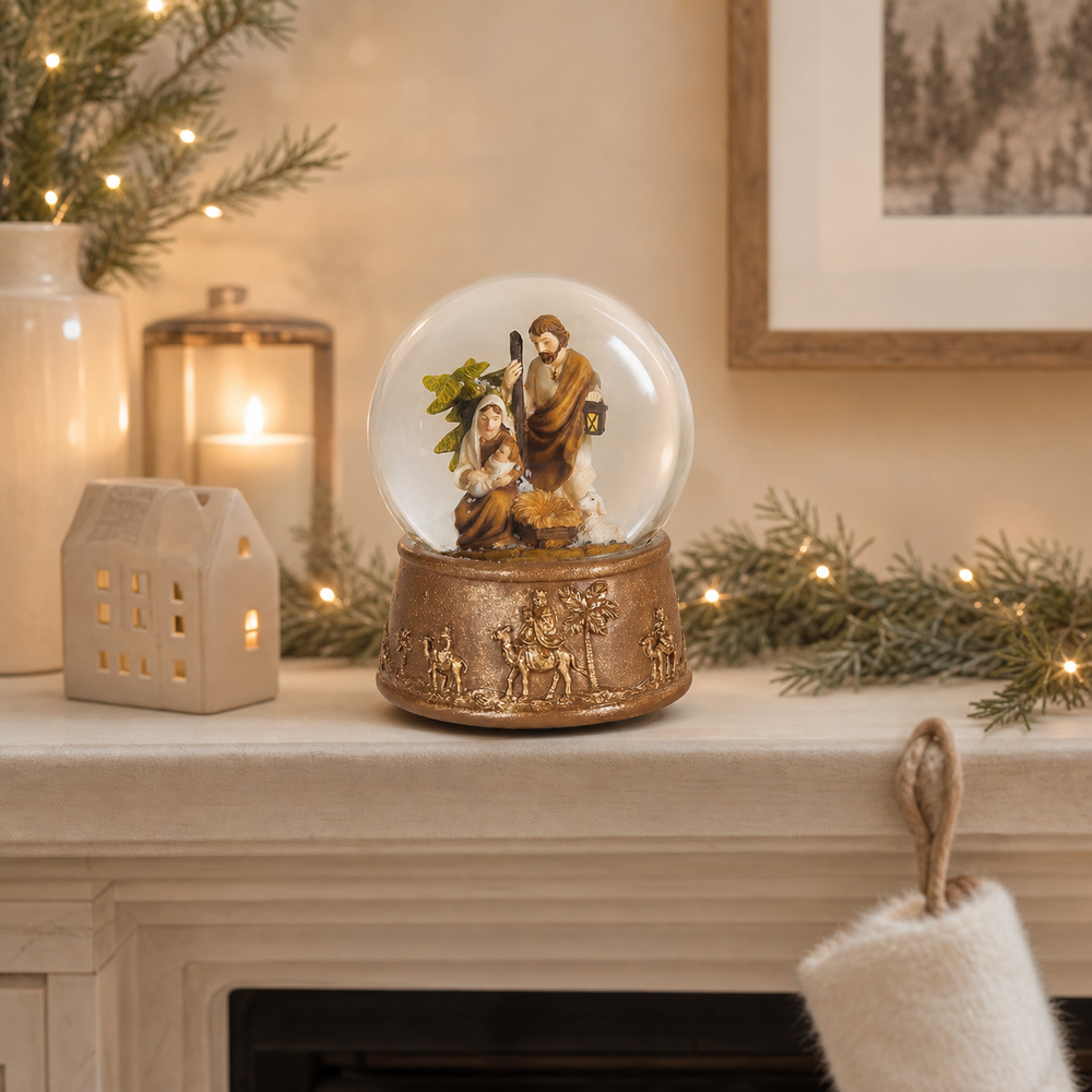 Glass Musical Holy Family Water Globe