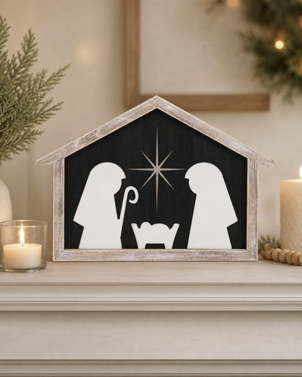 Framed Nativity Wooden Sign