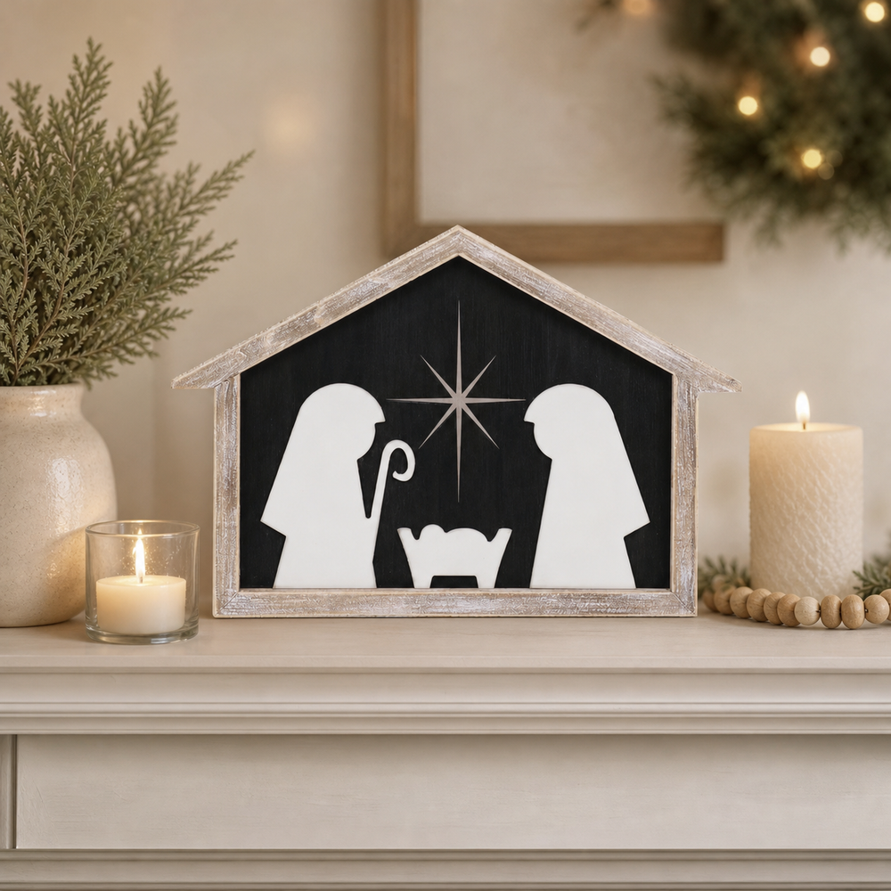 Framed Nativity Wooden Sign