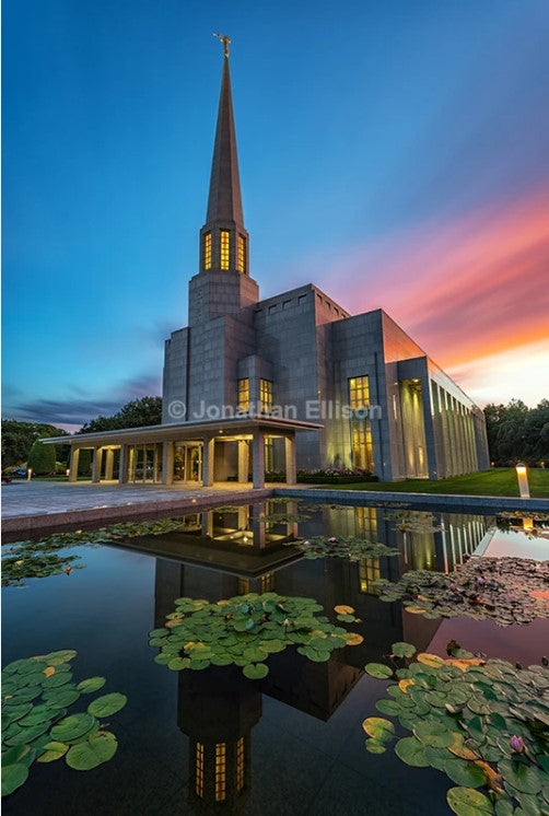 Preston Temple Front View, by Jonathan Ellison A5 Print