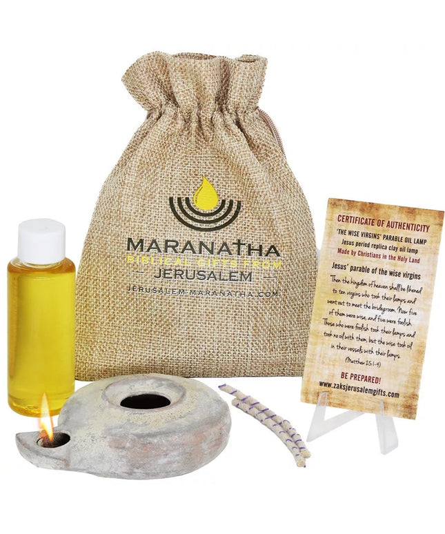 Wise Virgins Clay Oil Lamp – Second Temple Period with Sackcloth Bag
