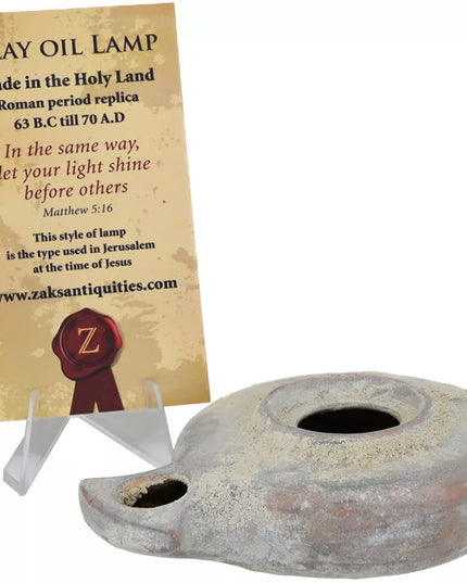 Wise Virgins Clay Oil Lamp – Second Temple Period with Sackcloth Bag