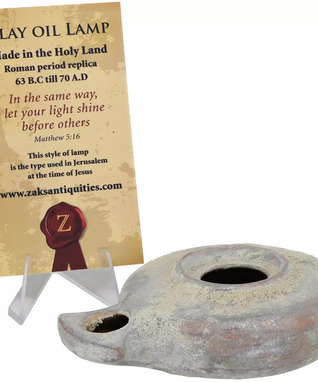 Wise Virgins Clay Oil Lamp – Second Temple Period with Sackcloth Bag