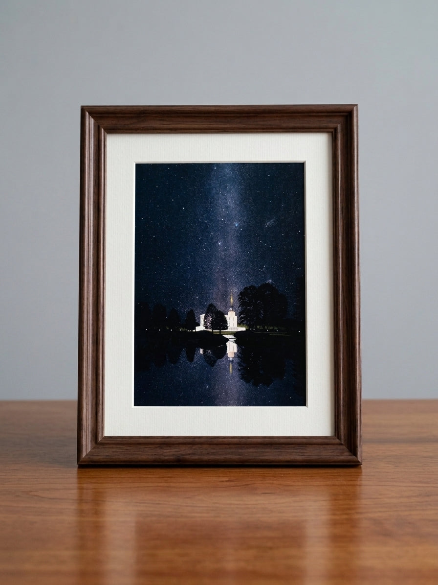 London Temple Reflected with the Milkyway, by D. Osbourne Hughes 5x7 print