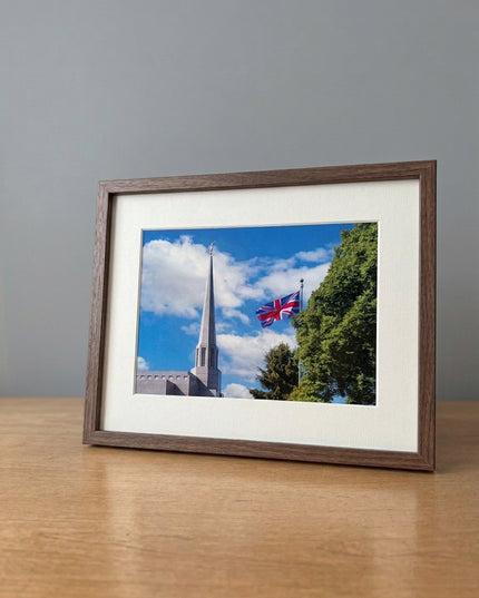 Temple Spire With Union Jack, by Jonathan Ellison Photography A5 Print
