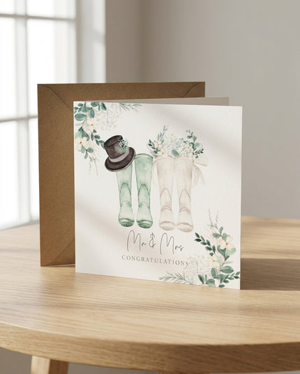Mr & Mrs - Congratulations Wellies Card